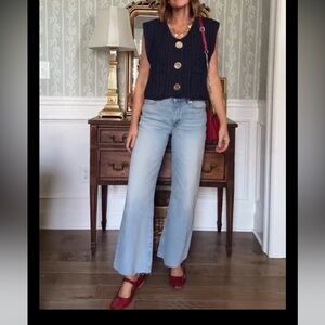 FindThy Cropped Sweater Vest Crewneck Sz L Sleeveless Crop Knit Cardigan